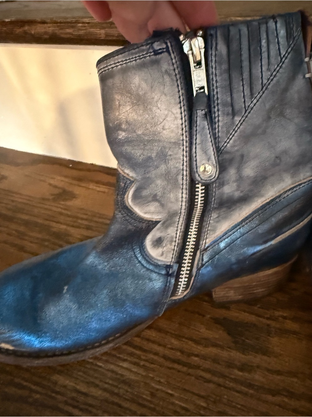 Freebird * Blue Ramone* size 8Metallic Blue Leather Ankle Boots with Side Zipper - Picture 5 of 12